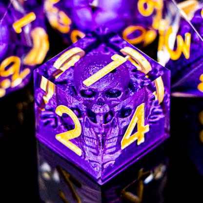 DND Skull Dice Set 7PCS Necromancer Polyhedral Dice for Dungeons Dragons RPG Role Playing Game, Resin Sharp Edged D and D Dice with Gift Box D6 D8 D10 D12 D20 (Purple) - color: Purple&gold