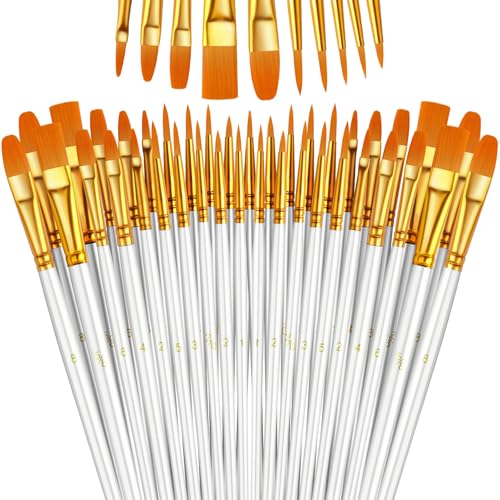 Paint Brushes Set, 24 Pack 240 Pcs Round-Pointed Tip Paintbrushes Nylon Hair Artist Acrylic Paint Brushes for Acrylic Oil Watercolor, Face Nail Art, Miniature Detailing & Rock Painting, White - color: White, size: 24 Pack