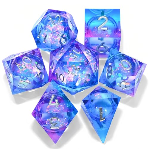 Liquid core Quicksand DND Resin dice Set, Dungeons and Dragons 7-Piece polyhedral D&D Game dice, Suitable for Role-Playing dice Games RPG Pathfinder - color: Ls -Pink Orchid