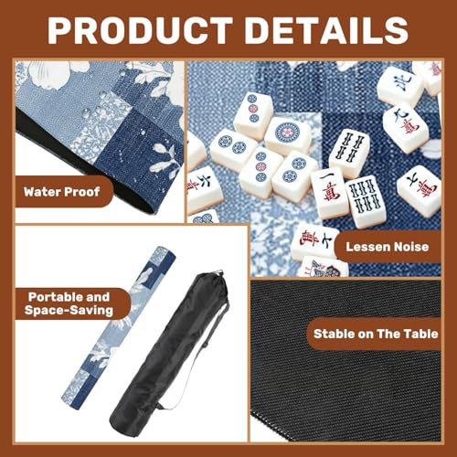 Mahjong Mat 31.5" x 31.5" Seamless Denim Patchwork Flower Non-Slip Noise Reduction Mahjong Tiles Table Cover for Dominoes Poker Card Board and Tile Games - color: Color3
