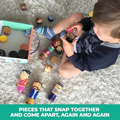 32-Piece Magnetic Wooden Figures, Adults and Kids | Multicultural family set, adult and child pieces in four skin tones, toddler diversity toys for preschool and child care - size: 32 Piece Set