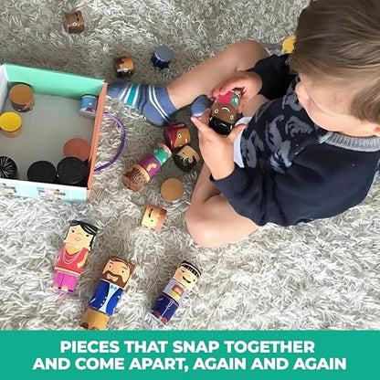 32-Piece Magnetic Wooden Figures, Adults and Kids | Multicultural family set, adult and child pieces in four skin tones, toddler diversity toys for preschool and child care - size: 32 Piece Set