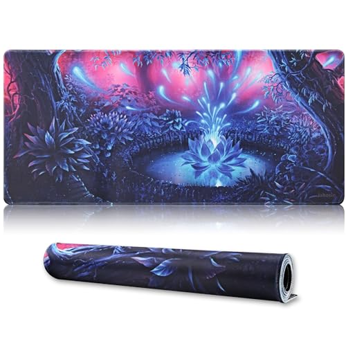 Large Gaming Mouse Pad with Stitched Edges,[35.4x15.7In] Extended Mouse Pad with Non-Slip Natural Rubber Base for Gamer/Desktop/Office/Home-90x40 Forestapond - color: 90x40 Forestapond