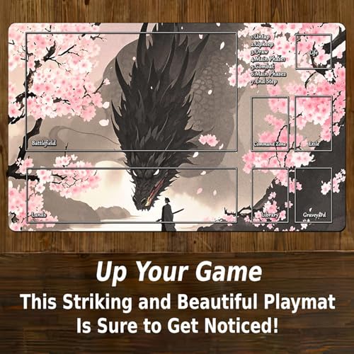 STORKY MTG Playmat, Landscape Board Game Mat with Storage Bag, Mouse Pad for Trading Card Games, Playing Mat with Zones, Smooth Rubber Surface Battle 24 x 14 inches, Dragon - color: Dragon With Zones