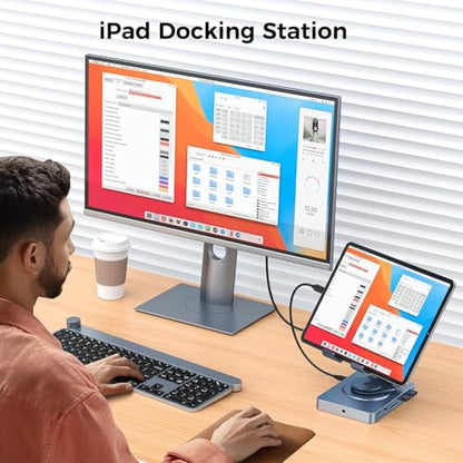 360° Rotating USB C Docking Station for iPad Pro, Tablet, Samsung, Steam Deck, ROG Ally, Legion Go, Msi Claw, etc, 11-in-1 with SD TF 4.0 Reader, 4K@60Hz HDMI, RJ45, Audio, USB A, USB C - style: Without Charger