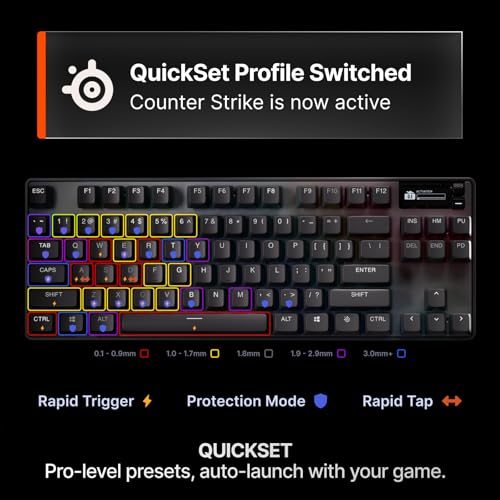 SteelSeries Apex Pro TKL Gen 3 Gaming Keyboard - OmniPoint 3.0 Analog Magnetic Switches, Quickset Auto-Presets (Rapid Trigger, Rapid Tap/SOCD, Protection Mode), OLED, RGB, PBT Keycaps, USB-C, Black - color: Black, size: Pro TKL, style: Gen 3 Wired