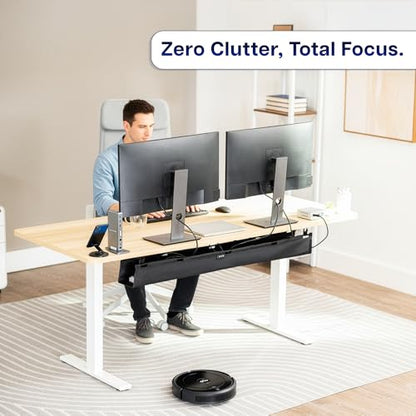VIVO Screw-on Under Desk 47 inch Fabric Cable Management Tray, Wire Concealer, Power Strip Storage, Workspace Organization, Easy Fold Down Access, Black, DESK-AC47F-S - size: 47"