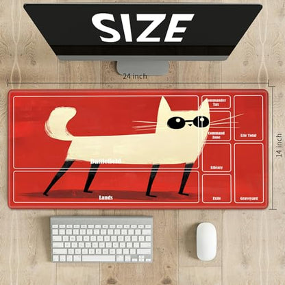MTG Playmat with Zones, TCG Card Game Play Mat with Stitched Edges, Non-Slip Rubber Base Gaming Desk Mat, Smooth Surface 24 x 14 Inch, Cute Cat Ghost - color: Cute Cat Ghost, size: Zone 1