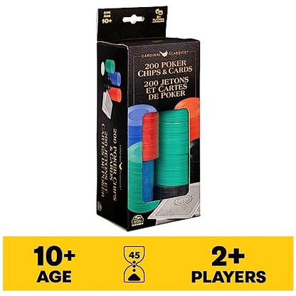 Spin Master Games Cardinal Classics, 200 Poker Chips Set Playing Cards Deck Dealer Button Texas Hold ‘Em Classic Casino Table Game, for Adults and Kids Ages 10 and up - style: 200 pcs Poker Chips with Playing Cards