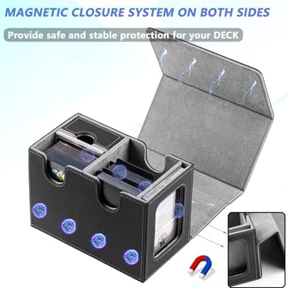 MTG Deck Box for Commander with Dice Tray,Designed for MTG Commander | Card Deck Box Fits 200+ Double Sleeved Cards,Card Storage Box with 3 Dividers 2 card holder - color: Gray