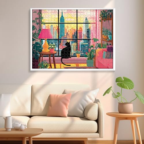 500 Pieces Jigsaw Puzzles for Adults, Black Cat in City Jigsaw Puzzle - style: Black Cat in City