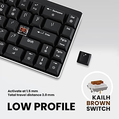 Perixx Micro USB PERIBOARD-428 Mini Mechanical Keyboard with Kailh Low Profile Brown Switch, RGB Backlighting, Black, US English Layout