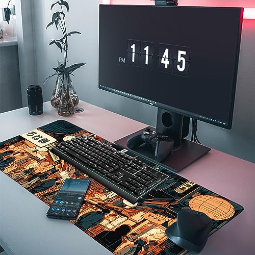 Japanese Street Gaming Mouse Pad Large,Anime Mouse Pad Gaming Mouse Mat Desk Pad,31.5 x 11.8 Desk Mat Anime Mouse Pads for Desk,Extended Keyboard Mousepad with Non-Slip Base and Stitched Edge - color: Japanese Street
