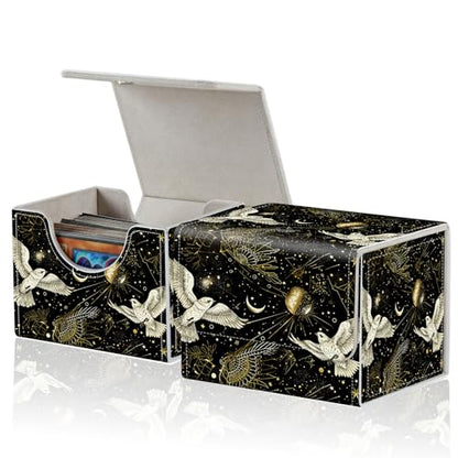 for MTG Commander Deck Box,Card Deck Box for Trading Yugioh MTG,Fits 100 Double Sleeved Cards,PU Leather Strong Magnet Case for Magic Commander TCG CCG,Black White Bird - color: Black White Bird