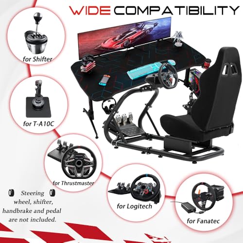 Marada Racing Simulator Cockpit with Comfort Seat Fit for Logitech G25 G27 G29 G920 G923, for Thrustmaster T300, for Fanatec,Adjustable Sim Gaming Stand,No Wheel Pedal Shifter