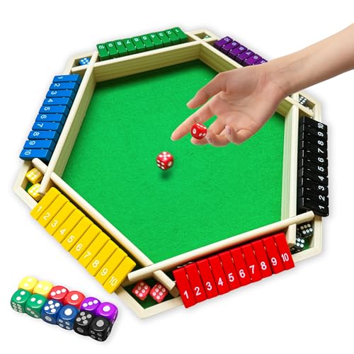 Shut The Box – Colorful Wooden Board Game for 6 Players with 12 Dice, Educational Math & Number Fun for Kids, Adults, Family, Party Game (Instructions Included)