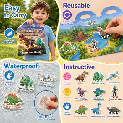Large Reusable Jelly Sticker Books for Boys 4-8, Kids 3-6, 3 Sets | Dino, Ocean & Vehicle | Large Reusable 3D Puffy Jelly Stickers | Mess-Free Travel Toy | Gift for Boys Ages 3-8 - style: Dinosaur/Ocean/Vehicle