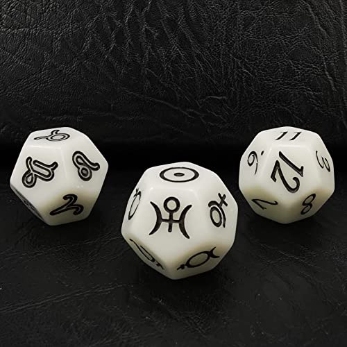 Bescon 3 Pieces Astrological Dice Set, Constellation Divination D12 Dice, Glowing in Dark Effect - color: Glowing in Dark Set