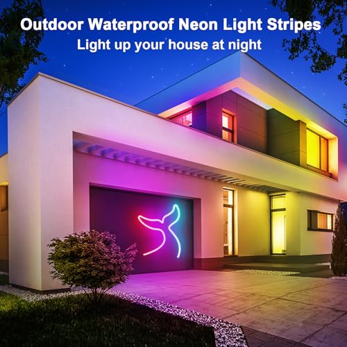 65.6FT LED Neon Rope Lights,24V RGB LED Neon Lights with Remote/APP Control,IP65 Waterproof Flexible Neon LED Strip Lights for Bedroom Room DIY Decoration（with Snap &Screws） | IP65 Waterproof Flexible RGB LED Neon Rope Lights for Bedroom Room DIY Decorati