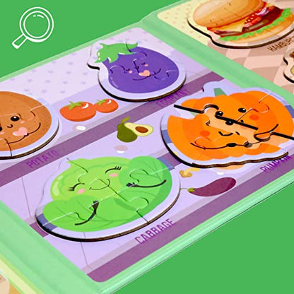 Magnetic Puzzles for Kids Ages 3-5, Travel Toddler Food Puzzle Toy | Refrigerator Magnet Game for Ages 4-6, Learning & Birthday Gift for Boys, Car Airplane Road Trip Quiet-Time Activity Toys - style: Food