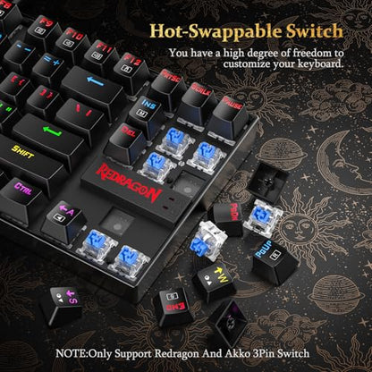 Redragon K552P Mechanical Gaming Keyboard TKL with 18 Backlight Modes, Hot-Swappable Red Switches, 87-Key Compact Ergonomic Design, N-Key Rollover & Software Programmable Macro - RGB, Black - color: Black RGB