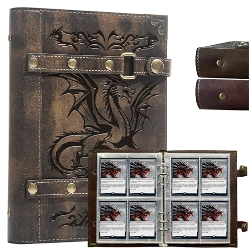 Trading Card Binder – 4-Pocket 240 Cards,Sturdy Card Collection Album | Card Holder Folders For MTG,TCG,Game Cards & Sports Cards Accessories Gift(x1-Dragon-Khaki) - color: x1-Dragon-Khaki