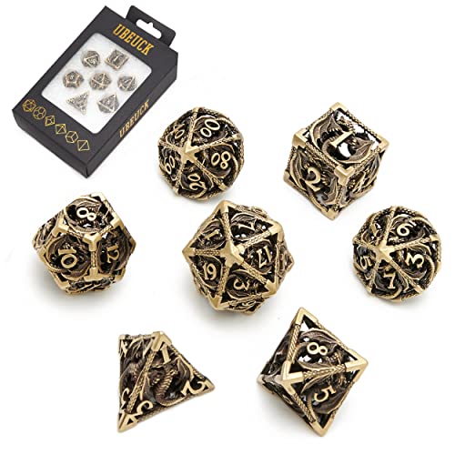 DND Dice,Hollow D&D Metal Dice,Dungeons and Dragons Dice Set with Gift Box,7 PCs Steampunk Polyhedral Dice Games Set for RPG,MTG,Pathfinder, (Dragon Ancient Bronze) - color: Dragon Ancient Bronze
