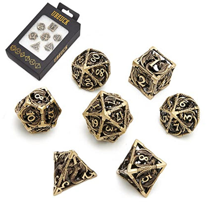 DND Dice,Hollow D&D Metal Dice,Dungeons and Dragons Dice Set with Gift Box,7 PCs Steampunk Polyhedral Dice Games Set for RPG,MTG,Pathfinder, (Dragon Ancient Bronze) - color: Dragon Ancient Bronze
