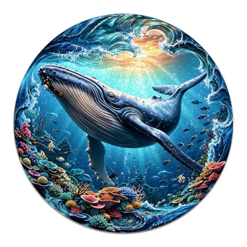 Puzzles for Adults 1000 Pieces, Ocean Blue Whale Jigsaw Puzzles 1000 Pieces for Adults, Circle Puzzles with Letters On Back, Challenging Family Game, 26.5 x 26.5in - color: Ocean Blue Whale