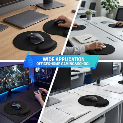 6 Pack Ergonomic Mouse Pad with Smooth Wrist Rest Support Black Memory Foam Mousepad Comfortable Mouse Pads for Non Slip Base for Computer Laptop Gaming Home Office Travel
