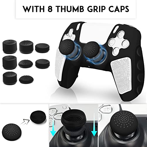 SIKEMAY Anti-Slip PS5 Controller Skin, Soft Thicken Non-Slip Studded Silicone Gel Grip Protective Cover Case for PlayStation 5 Controller Grip, 2 Pack with 8 x Thumb Grip Caps - color: Black-White