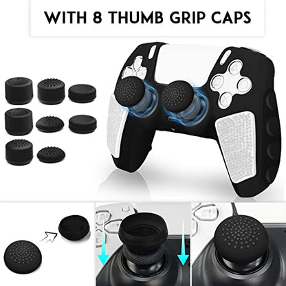 SIKEMAY Anti-Slip PS5 Controller Skin, Soft Thicken Non-Slip Studded Silicone Gel Grip Protective Cover Case for PlayStation 5 Controller Grip, 2 Pack with 8 x Thumb Grip Caps - color: Black-White
