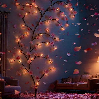 47 Inch Cherry Blossom Tree Light with Remote, 48 LED Cherry Blossom Branch Lights for Wall, 8 Lighting Modes&Timer, Flexible DIY Indoor Decoration for Home, Christmas, Wedding, Party (48LED-47inch) - size: 48LED-47inch