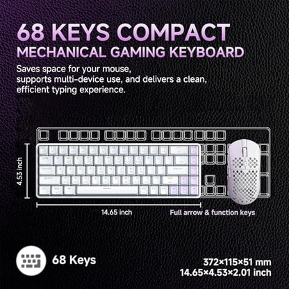 DIERYA DK68 60% Wireless Mechanical Gaming Keyboard, 3-Mode, Bluetooth 5.0/2.4G/USB-C, RGB Backlit, 68-Key Compact Mini for Windows, Mac, Linux - Linear Red Switch - White - color: White/Red Switch, size: Wireless