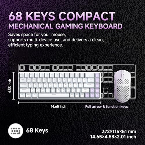 DIERYA DK68 60% Wireless Mechanical Gaming Keyboard, 3-Mode, Bluetooth 5.0/2.4G/USB-C, RGB Backlit, 68-Key Compact Mini for Windows, Mac, Linux - Clicky Blue Switch - White - color: White/Blue Switch, size: Wireless