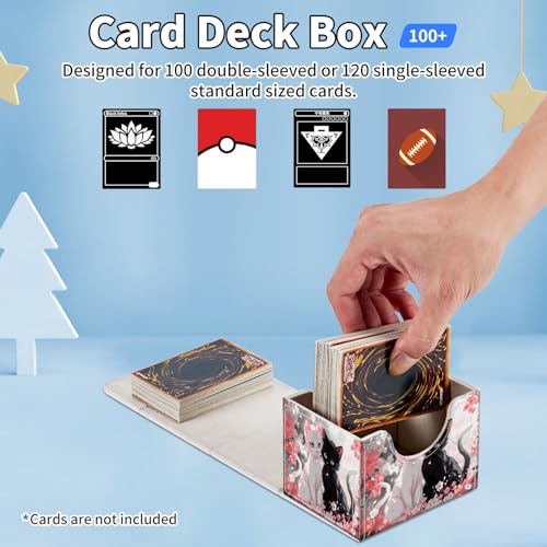 for MTG Commander Deck Box,Card Deck Box for Trading Yugioh MTG,Fits 100 Double Sleeved Cards,PU Leather Strong Magnet Case for Magic Commander TCG CCG,Pink Flower Cat - color: Pink Flower Cat