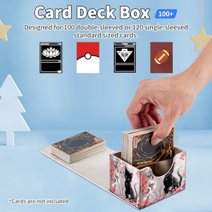 for MTG Commander Deck Box,Card Deck Box for Trading Yugioh MTG,Fits 100 Double Sleeved Cards,PU Leather Strong Magnet Case for Magic Commander TCG CCG,Pink Flower Cat - color: Pink Flower Cat