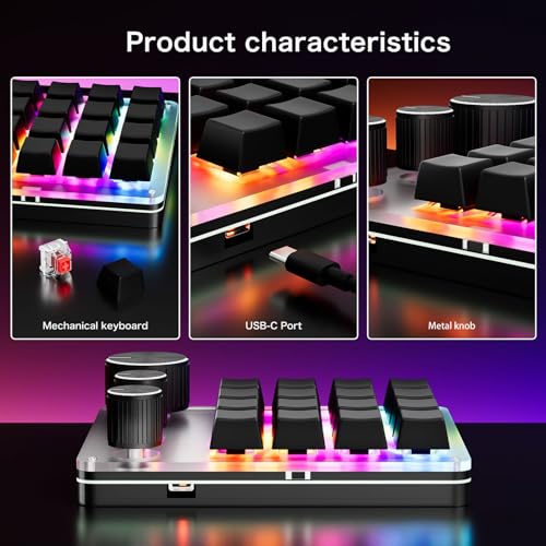 Macro Pad, Macro Keyboard, Programmable Keypad Customized, 16 Key Mini Mechanical Gaming Keyboard, One Handed, Wired for W OS X (Black) - color: Black