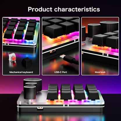 Macro Pad, Macro Keyboard, Programmable Keypad Customized, 16 Key Mini Mechanical Gaming Keyboard, One Handed, Wired for W OS X (Black) - color: Black