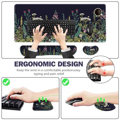 ToLuLu Extended Gaming Mouse Pad, Memory Foam Ergonomic Keyboard Mouse Wrist Rest Support Set, Large Desk Mat with Stitched Edges, Non-Slip Base Mousepad for Home Office Game, Weeds Plants - color: Weeds Plants