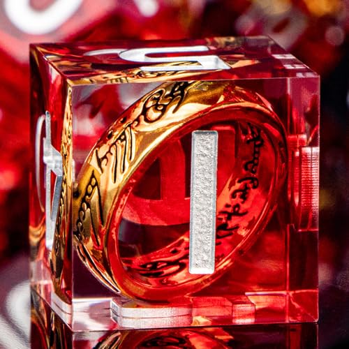 Magic Golden Ring DND Dice Set Sharp Edge Red Resin Dice with Box, for Use with D&D RPG Role Playing Games, Lord D and D Polyhedral Dice Set - color: Ring -Red-2