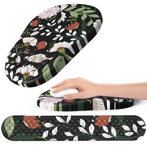 Ergonomic Mouse Pad and Keyboard Wrist Rest with Massage Design, Space-Saving Mouse Pad Wrist Support, Memory Foam Wrist Rest with Non-Slip PU Base for Computer Desk, Multiflora - color: Massage04-multiflora