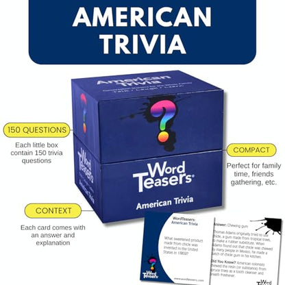 ? WORD TEASERS American Trivia - Trivia Game for Adults & Kids - Interesting & Fun Trivia Questions About the United States - 150 Trivia Cards for Kids, Teens & Adults - style: American Trivia