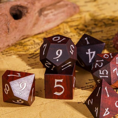 Wooden DND Dice Set Red Sandalwood Wood Dice Set for Tabletop Games | Iron Box, DM Gift, for Dungeons and Dragons Role Playing Games - color: Big Red Sandalwood