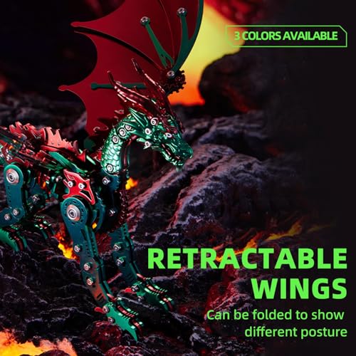 OreilleStar 3D Metal Dragon Puzzle, Mechanical Model Building Kit, Green and Red Assembly Puzzle for Adults Gift (Green Red Dragon) - color: Green Red Dragon