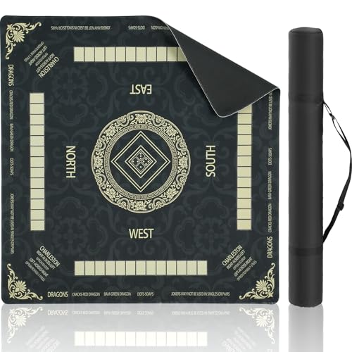 Thick Mahjong Mat 32.68"x32.68",Noise-Reducing Anti-Slip & Durable Table Cover with Carrying Bag for Mahjong, Poker, Card Games, Board Games, Dominoes - Black - color: Black
