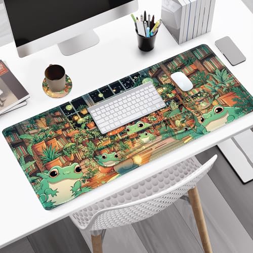 Large Gaming Mouse Pad Set, 4 in 1 Ergonomics Keyboard Desk Mat with Memory Foam Wrist Rest, Computer PC Extended Game Mousepad, Non-Slip Desk Matt Easy Typing Pain Relief I Frog & Mushroom - color: Frog & Mushroom