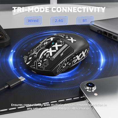 MAMBASNAKE ATTACK SHARK G3PRO Wireless Gaming Mouse with RGB Magnetic Charging Dock, Tri-Mode-2.4G/USB-C Wired/BT,25K DPI,PAW3311 Optical Sensor,59g Ultra Lightweight,Slip Grip Tape for PC/Mac(Black) - color: Black & Griptape