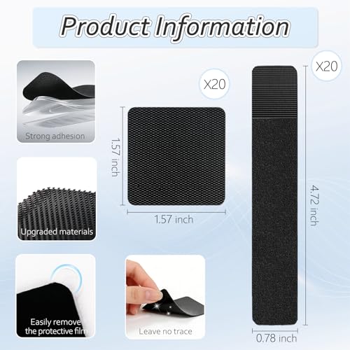 Cable Management Under Desk Detachable Cable Straps, Black, 20 Pack | Heavy Duty Hook and Loop Cable Ties, Removable, Leave No Trace, Hold Up to 15 Cables, Home Office Organizer Accessories - color: Black