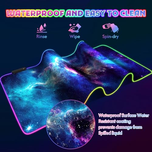 ToLuLu RGB Mouse Pad Gaming, XXL Large LED Mouse Pad with 14 Lights Modes | 35.4 x 15.7 inches Desk Mat for Keyboard and Mouse, Extended Desk Pad Mat PC Gaming Mousepad Accessories（Blue Purple Galaxy)